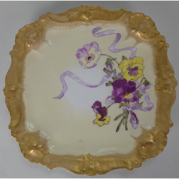 Antique‎ Lanternier AL Limoges Floral Plate Platter Impatiens Gold Signed 1894 - Picture 1 of 11